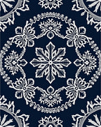 Navy White Intricate Floral Medallion Rug