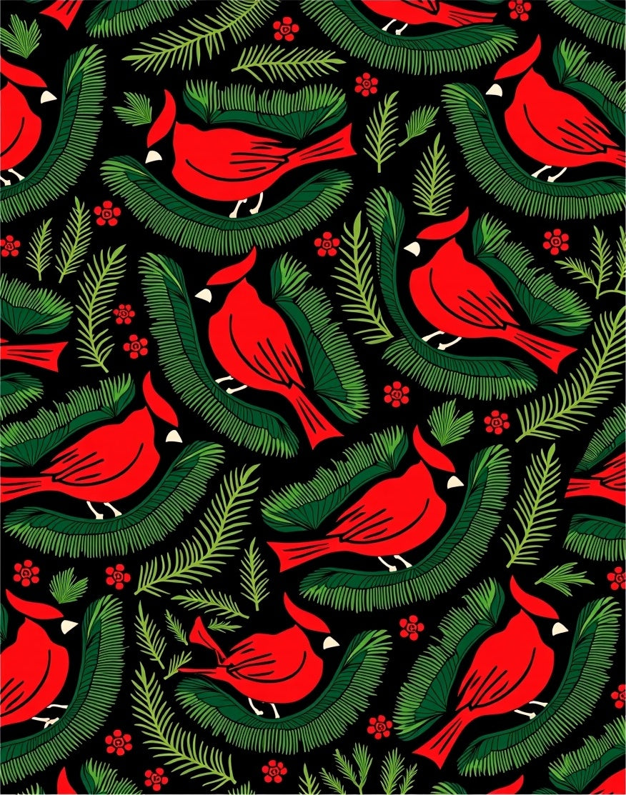 Bold Red Cardinal Evergreen Branch Rug