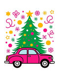 Pink Car Christmas Tree Medley Rug