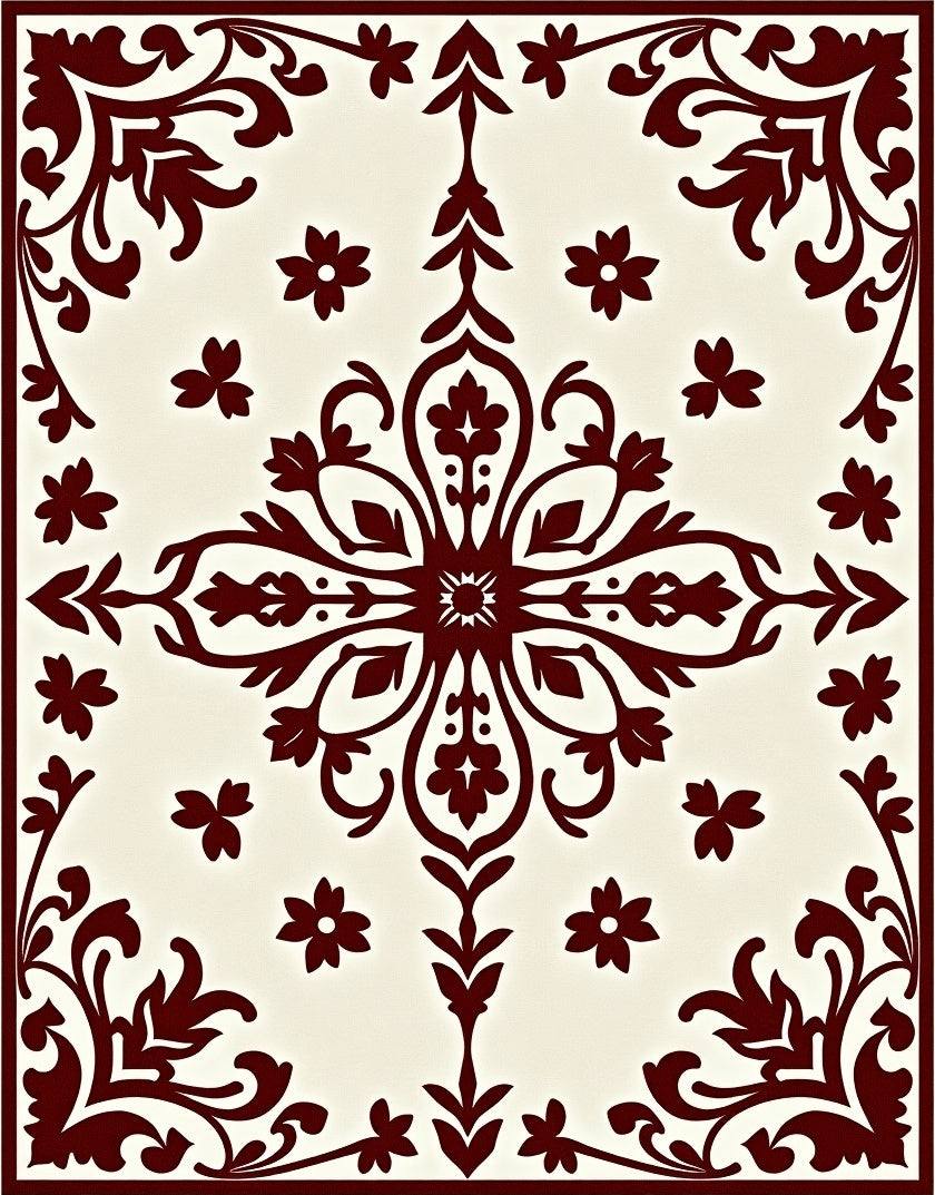 Bold Sanguine Bloom Ivory Area Centerpiece Rug