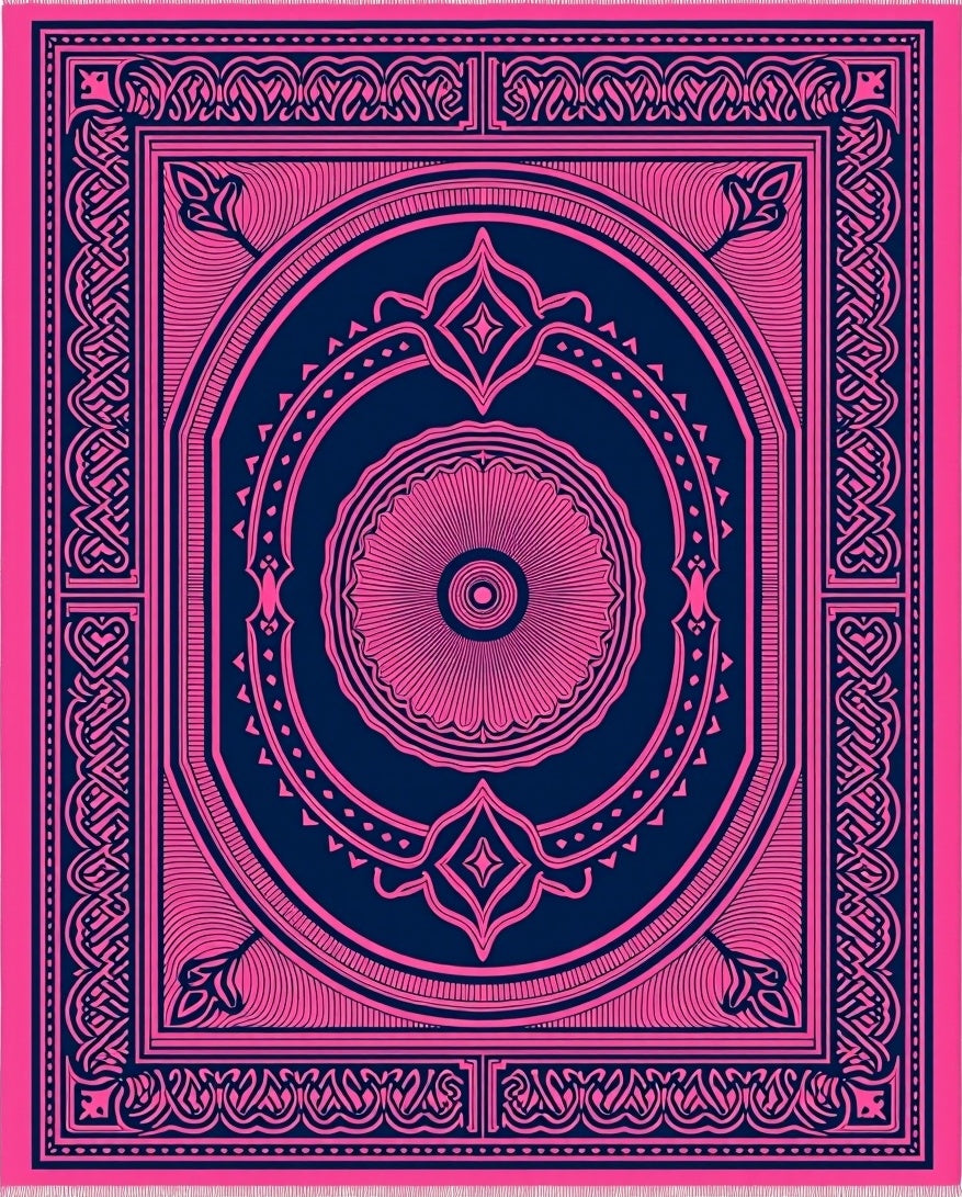 Vivid Pink Geometric Medallion Rug