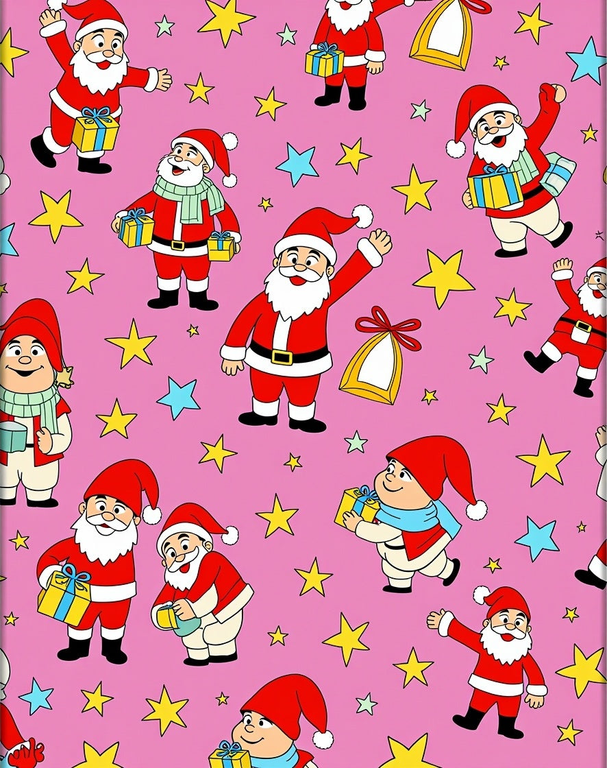 Joyful Santa Claus Starry Pink Holiday Rug