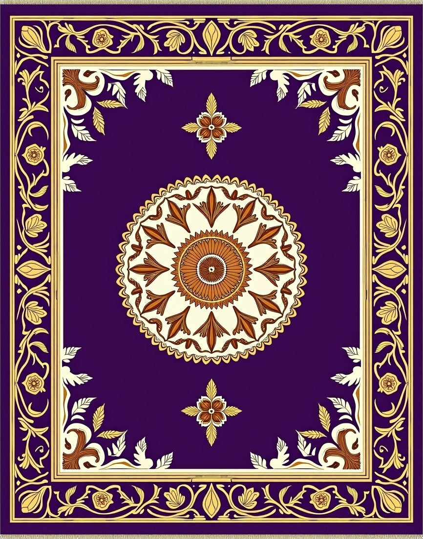 Royal Purple Floral Medallion Border Rug