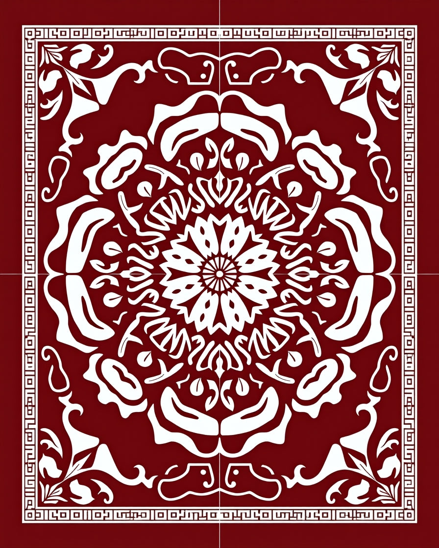 Bold Crimson Floral Medallion Rug