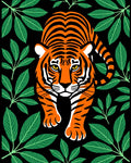 Bold Tiger Among Green Jungle Leaves Rug