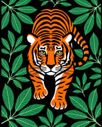 Bold Tiger Among Green Jungle Leaves Rug