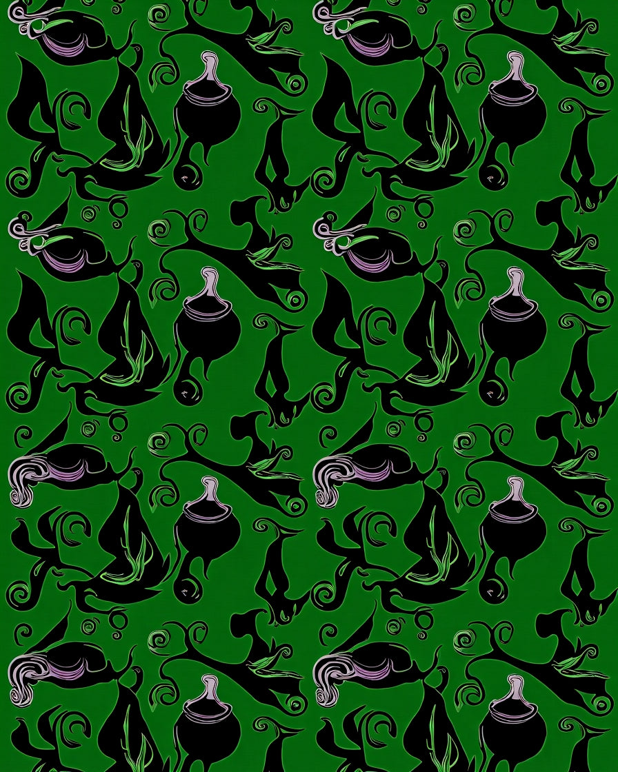 Whimsical Black Swirl Cauldron Garden Rug