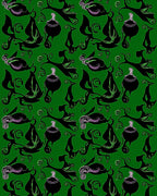 Whimsical Black Swirl Cauldron Garden Rug