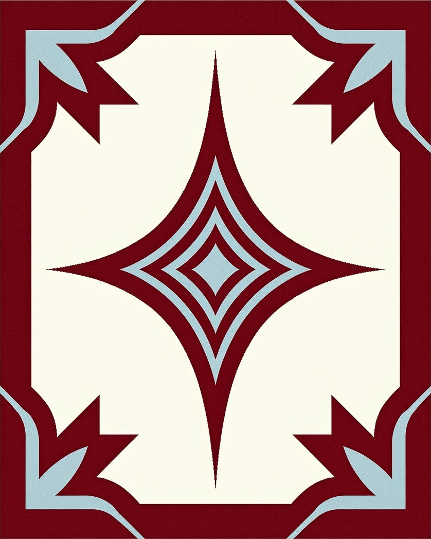Crimson Teal Starburst Geometric Tile Rug