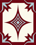 Crimson Teal Starburst Geometric Tile Rug
