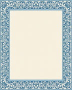 Intricate Blue Floral Border Cream Rug