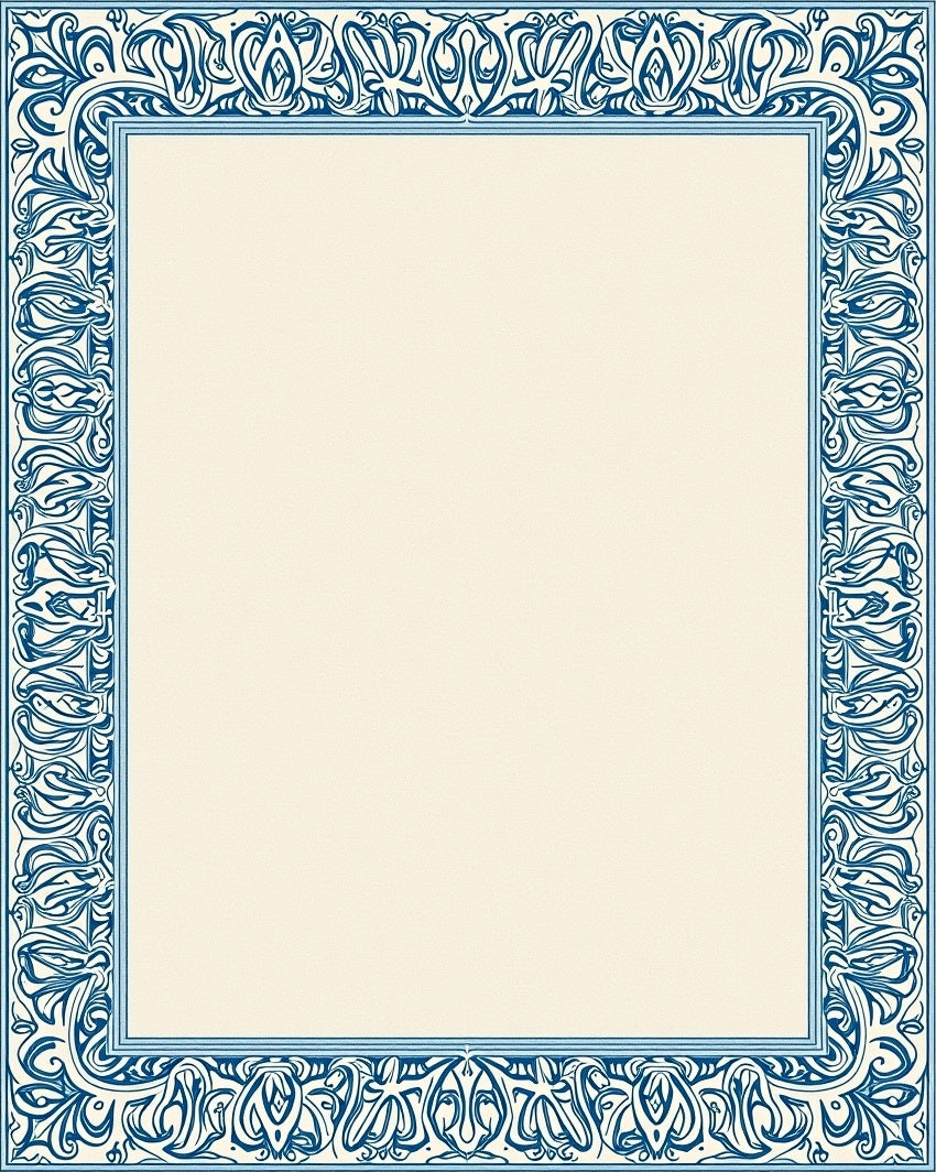 Intricate Blue Floral Border Cream Rug
