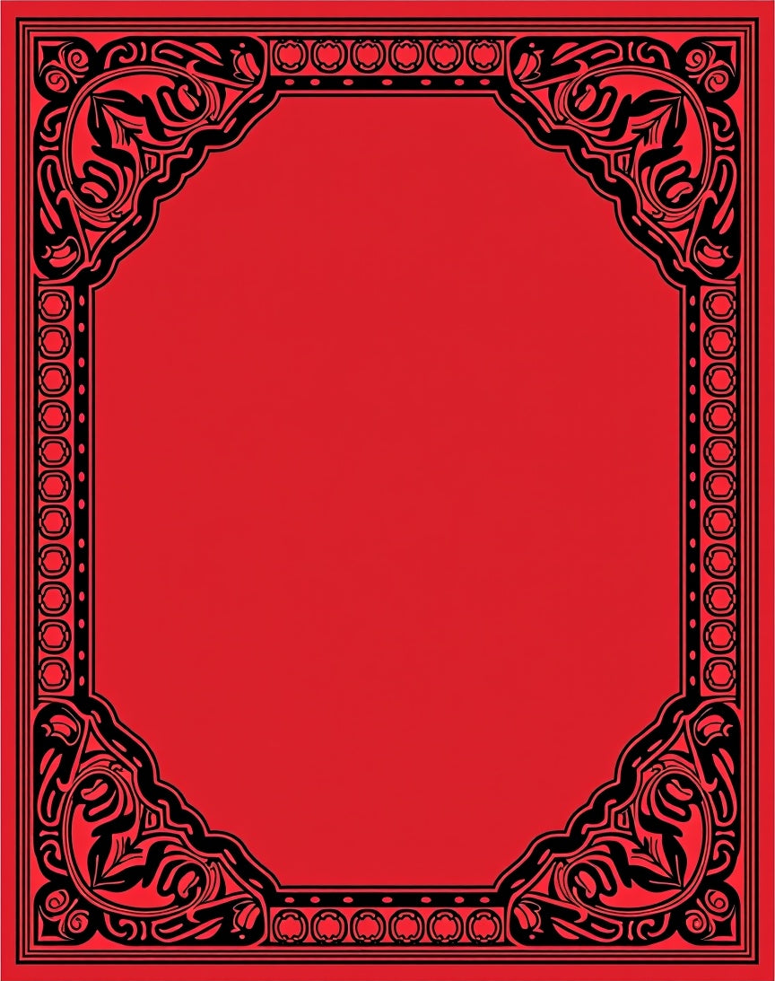 Bold Red Black Floral Border Rug