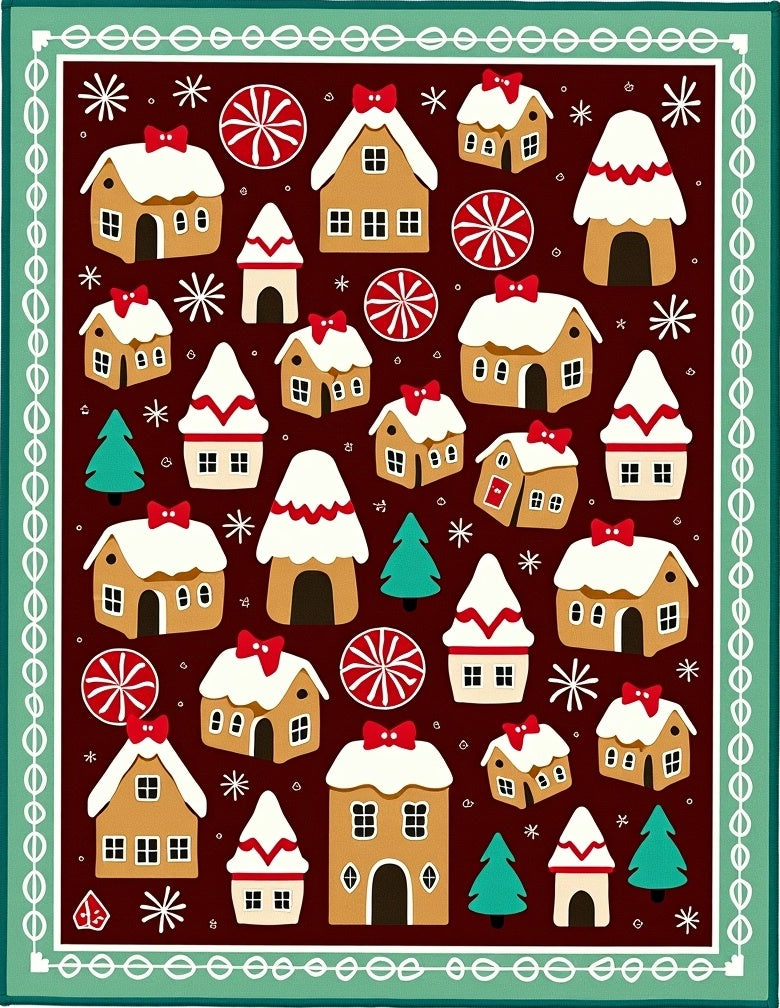 Whimsical Gingerbread Village Christmas Rug