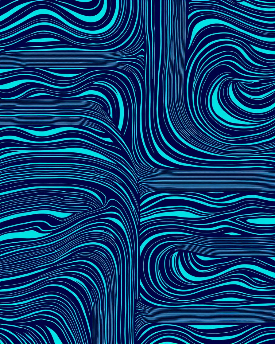 Deep Blue Swirling Aqua Lines Rug