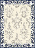 Cream Gray Baroque Damask Scroll Rug