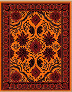 Bold Red Floral Orange Medallion Rug