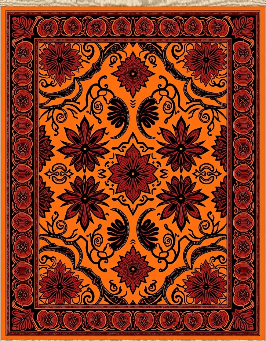 Bold Red Floral Orange Medallion Rug