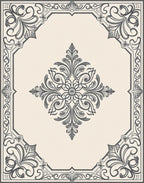 Cream Ivory Scrollwork Medallion Border Rug