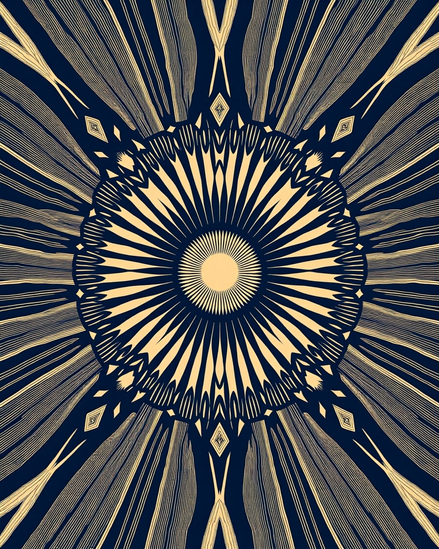 Navy Gold Sunburst Radial Rug