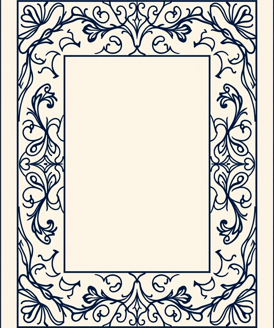 Navy Blue Ornate Floral Arch Rug