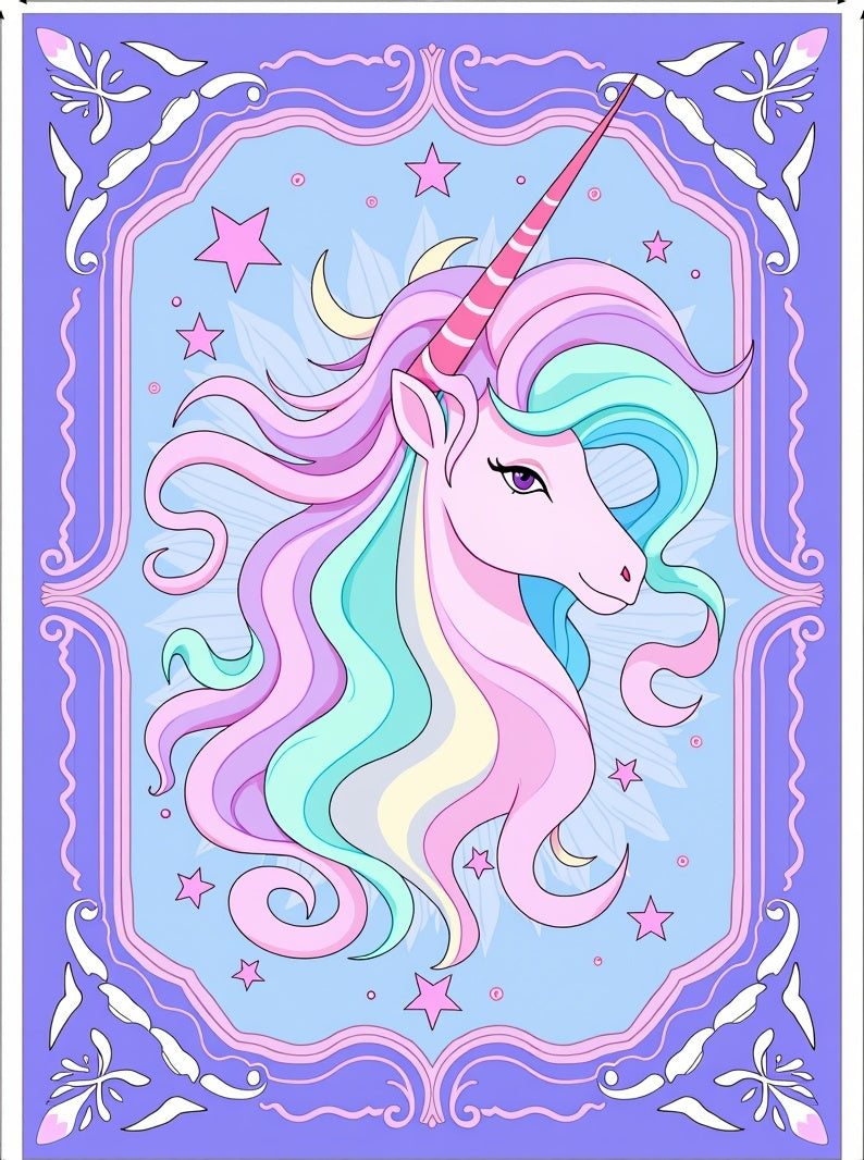 Pastel Unicorn Starry Frame Rug
