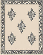 Ornate Ivory Centerpiece Damask Rug