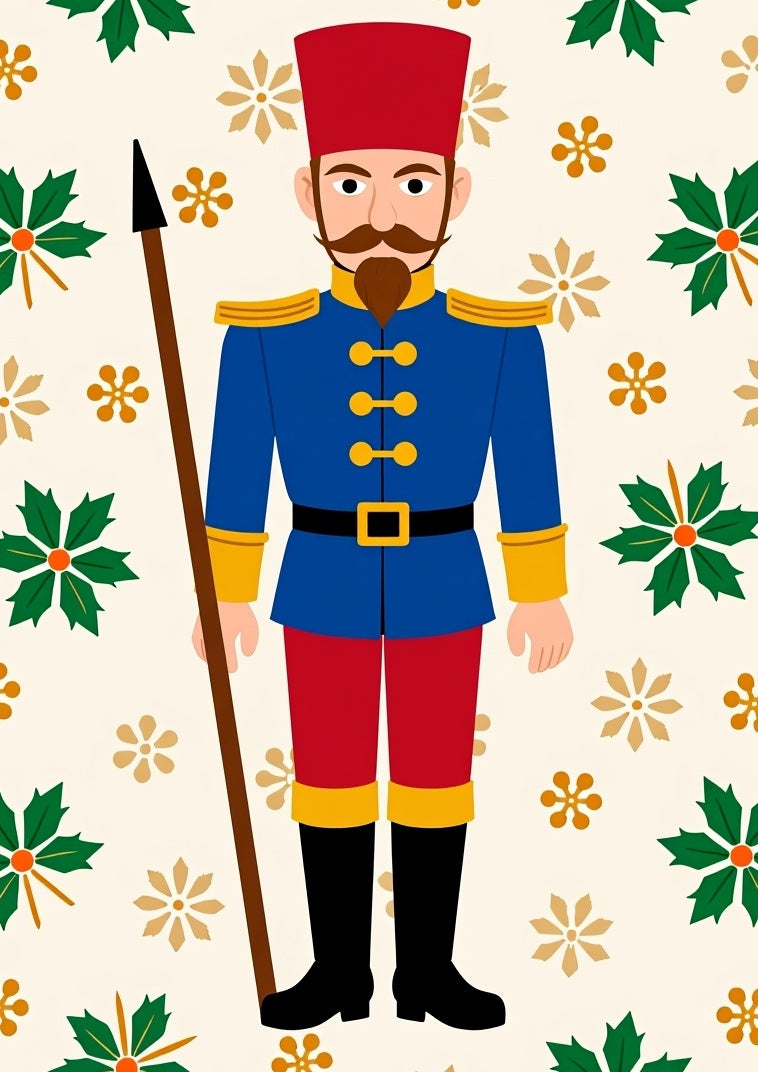 Nutcracker Soldier Red Blue Holly Gold Rug