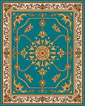 Teal and Gold Floral Sunburst Medallion Rug