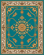 Teal and Gold Floral Sunburst Medallion Rug