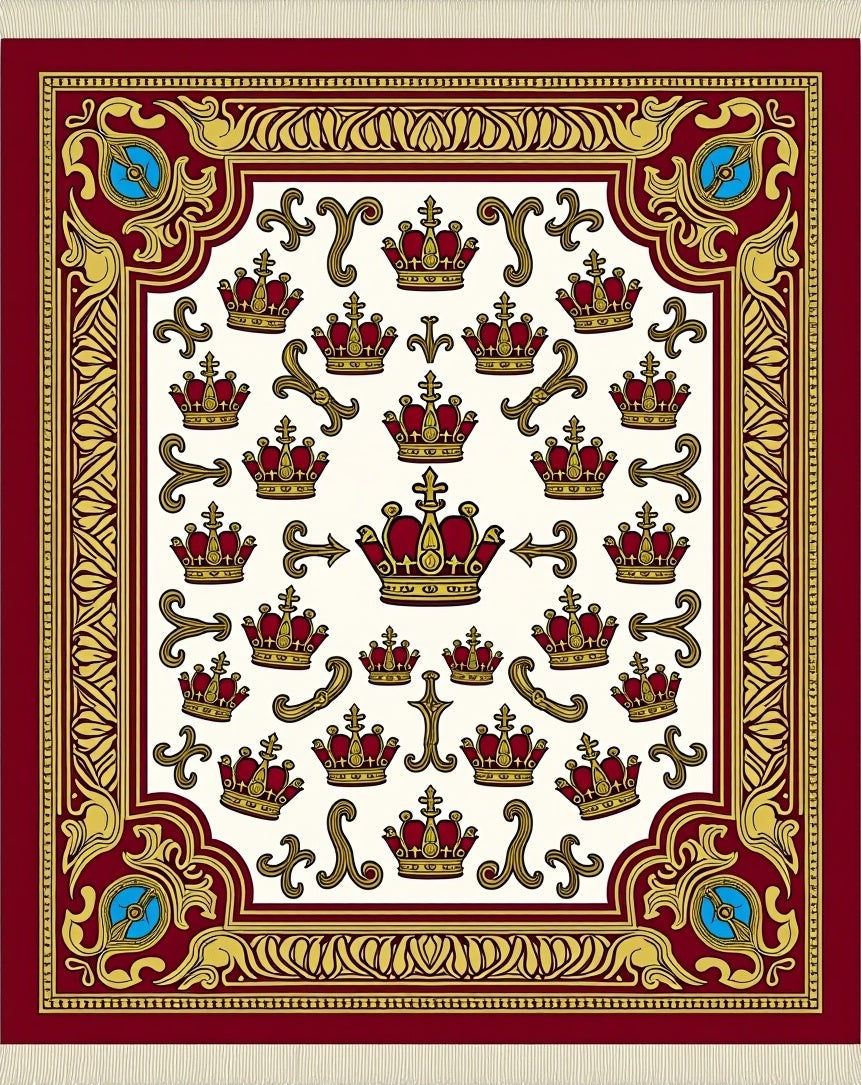 Regal Crown Embellished Golden Border Rug