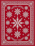 Crimson Snowflakes Ornate Border Rug