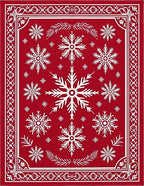 Crimson Snowflakes Ornate Border Rug