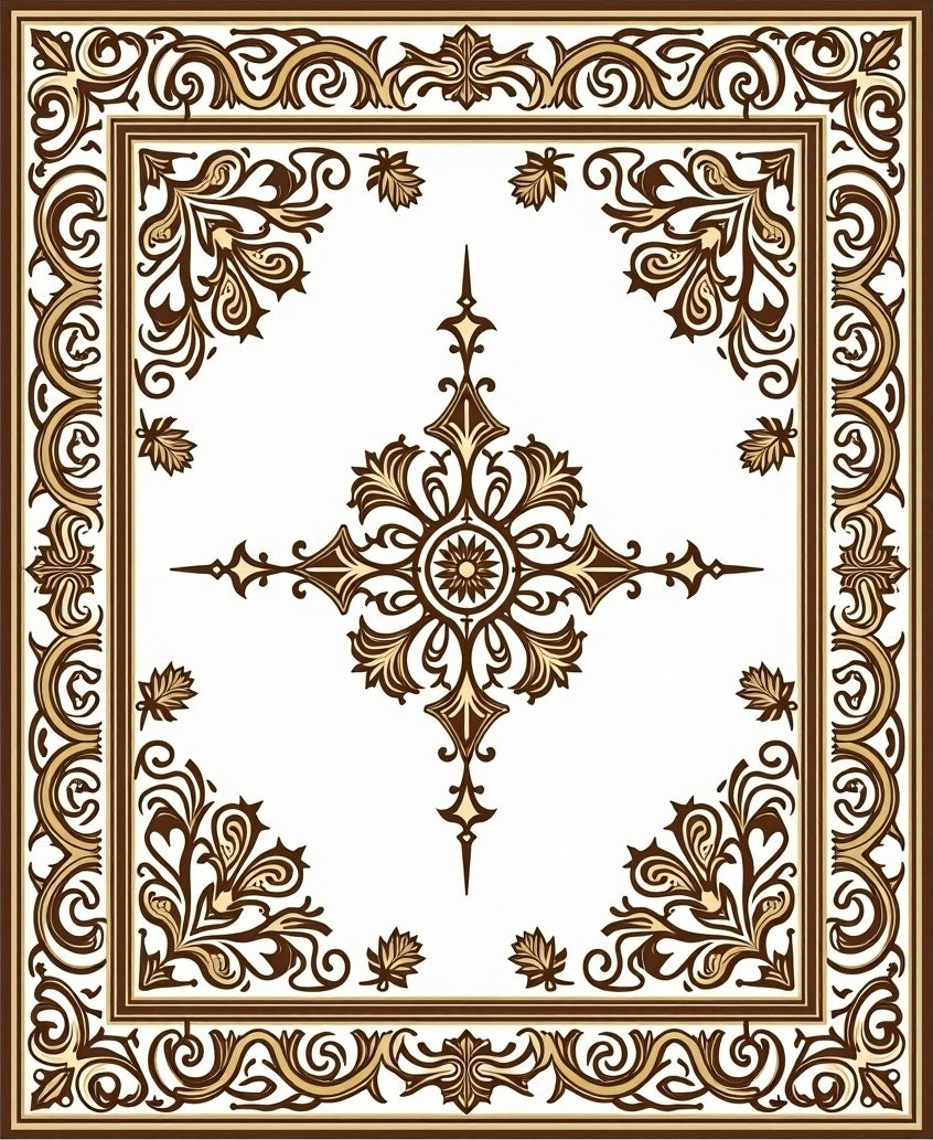 Ornate Brown Floral Square Medallion Rug