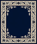 Deep Blue Ivory Floral Border Rug