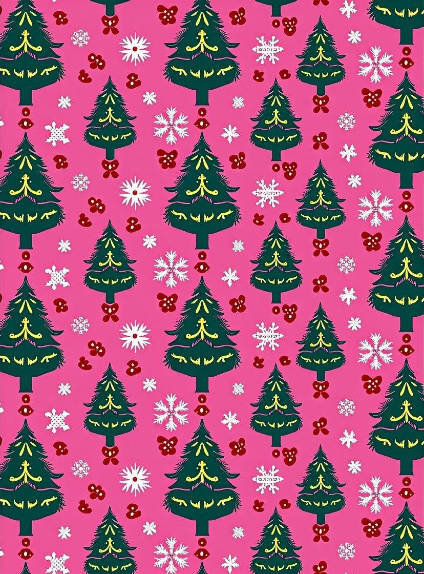 Festive Pink Christmas Tree Snowflakes Rug