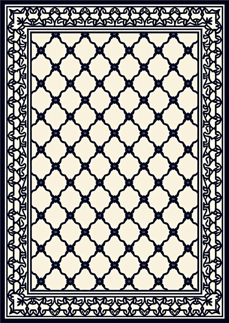 Elegant Ivory Lattice Border Rug
