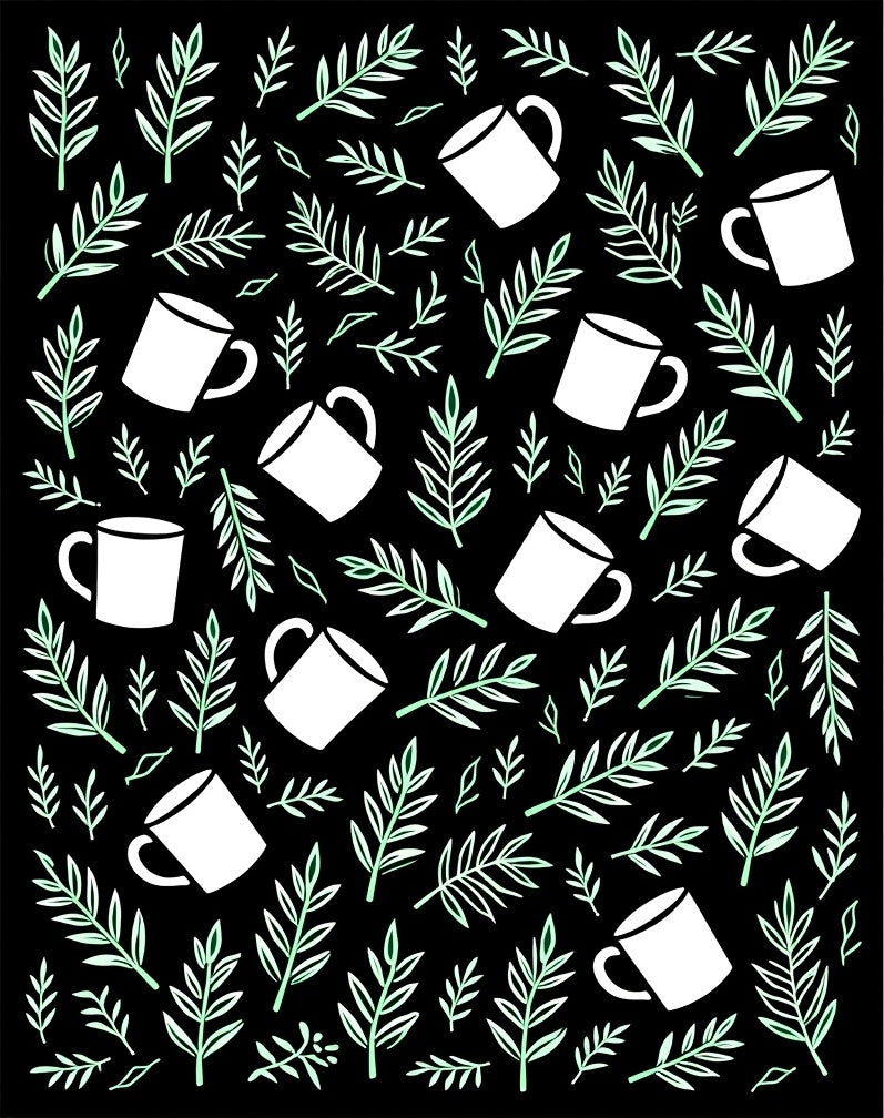 Coffee Tea Leaves Black Background Rug