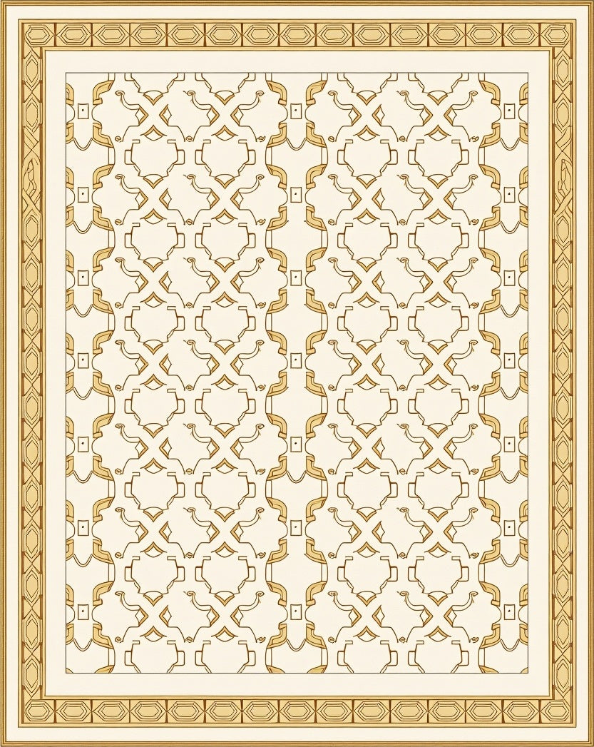 Cream and Gold Geometric Overlay Rug