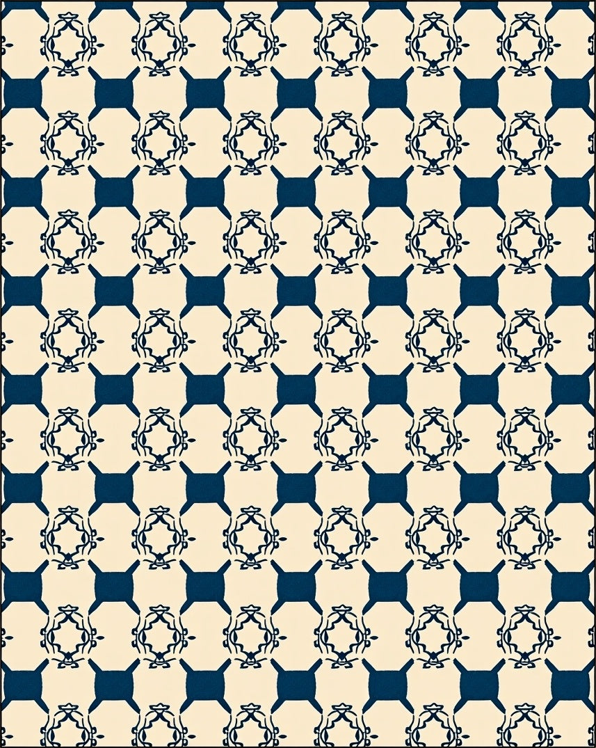 Ivory Navy Geometric Labyrinth Rug