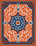 Bold Orange Indigo Floral Medallion Rug