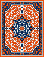 Bold Orange Indigo Floral Medallion Rug