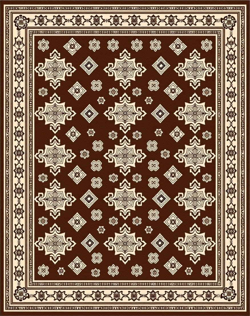 Brown Tan Cream Ornamental Star Medallion Rug