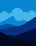 Deep Blue Layered Mountain Landscape Rug