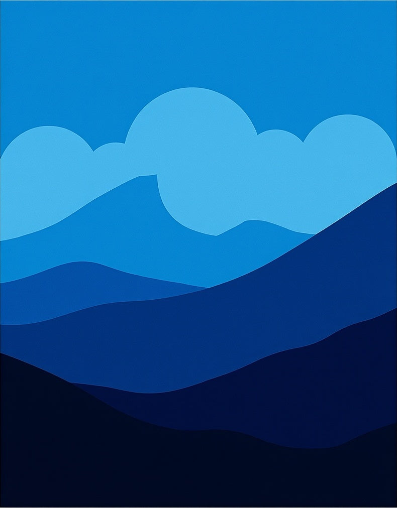 Deep Blue Layered Mountain Landscape Rug