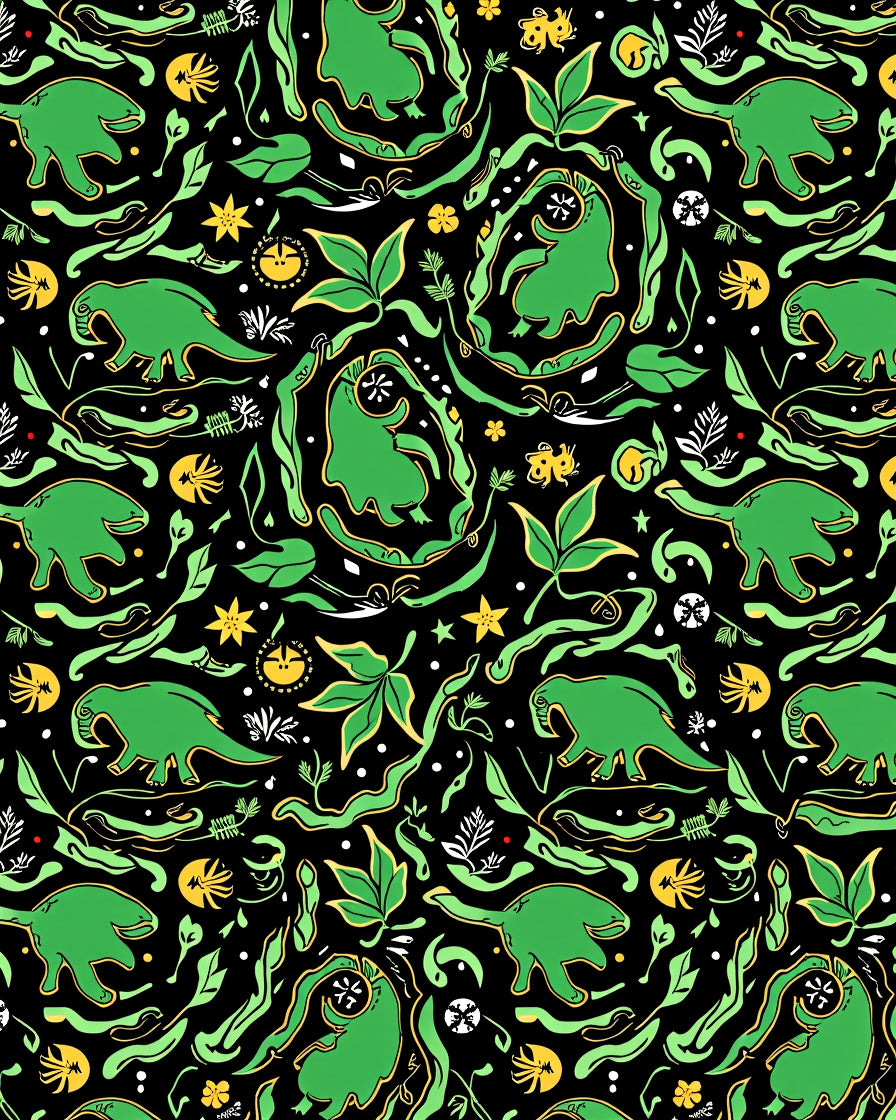 Green Dinosaur Jungle Garden Rug