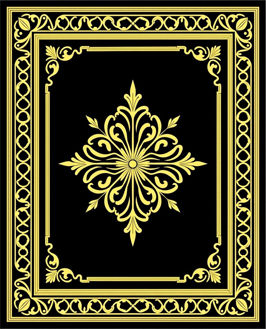 Black and Gold Ornate Medallion Rug