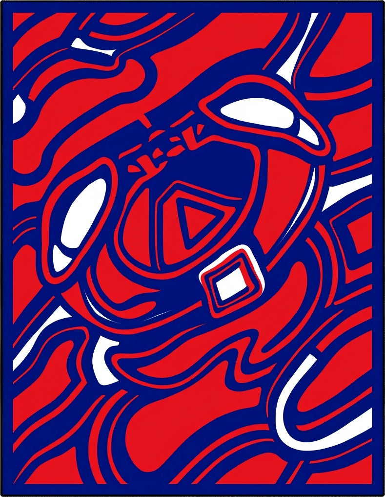 Bold Red White Blue Abstract Swirls Rug