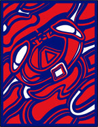 Bold Red White Blue Abstract Swirls Rug