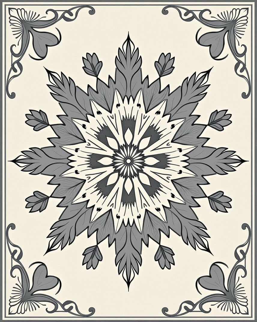 Gray Floral Medallion Corner Emblem Rug